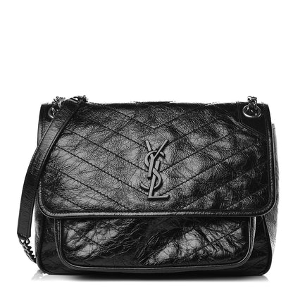 Saint Laurent Crinkled Calfskin Matelasse Monogram Medium Niki Chain Satchel Black 1 of 12