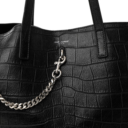 Saint Laurent Calfskin Crocodile Embossed Shopping Tote Black 10 of 14