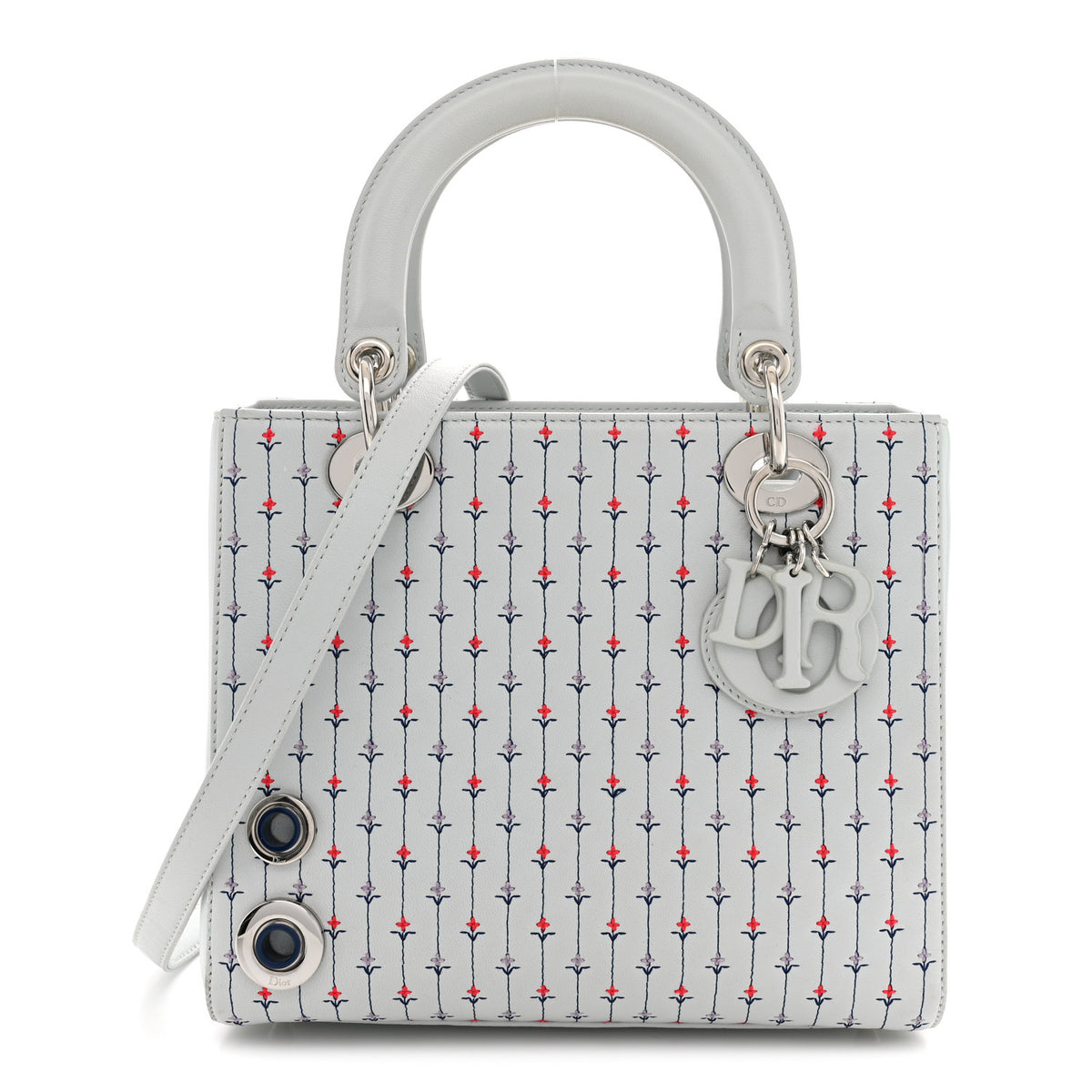 Embroidered Applique Medium Lady Dior Light Blue Multicolor