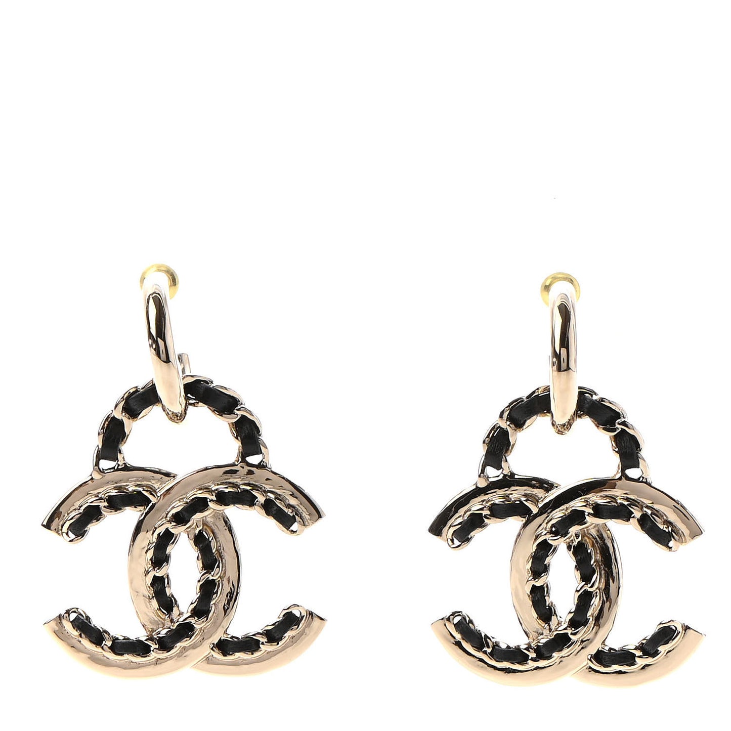 Lambskin Chain CC Drop Earrings Black Gold