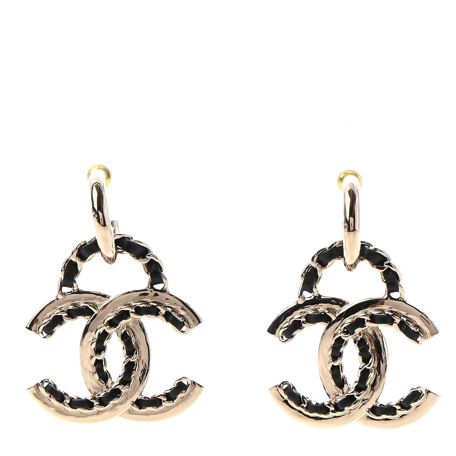 Chanel Lambskin Chain CC Drop Earrings Black Gold 1 of 4