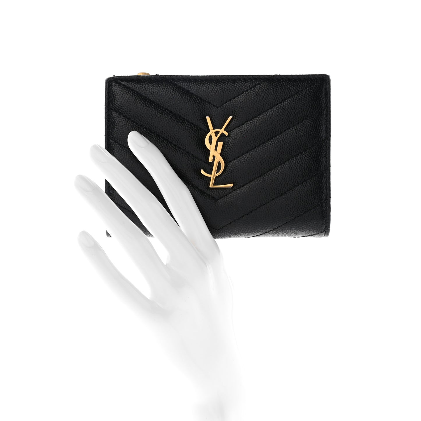 Grain De Poudre Matelasse Chevron Monogram Zipped Two-Part Wallet Black