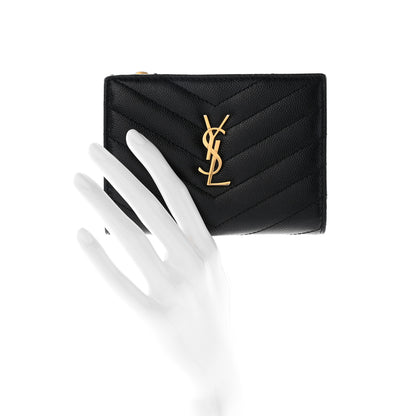 Saint Laurent Grain De Poudre Matelasse Chevron Monogram Zipped Two-Part Wallet Black 2 of 9