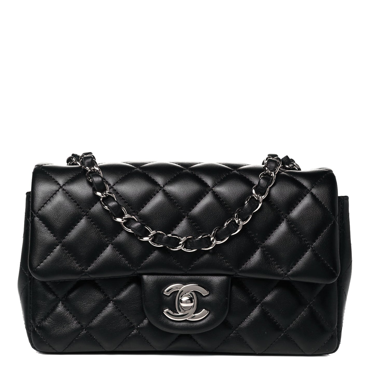 Lambskin Quilted Mini Rectangular Flap Black