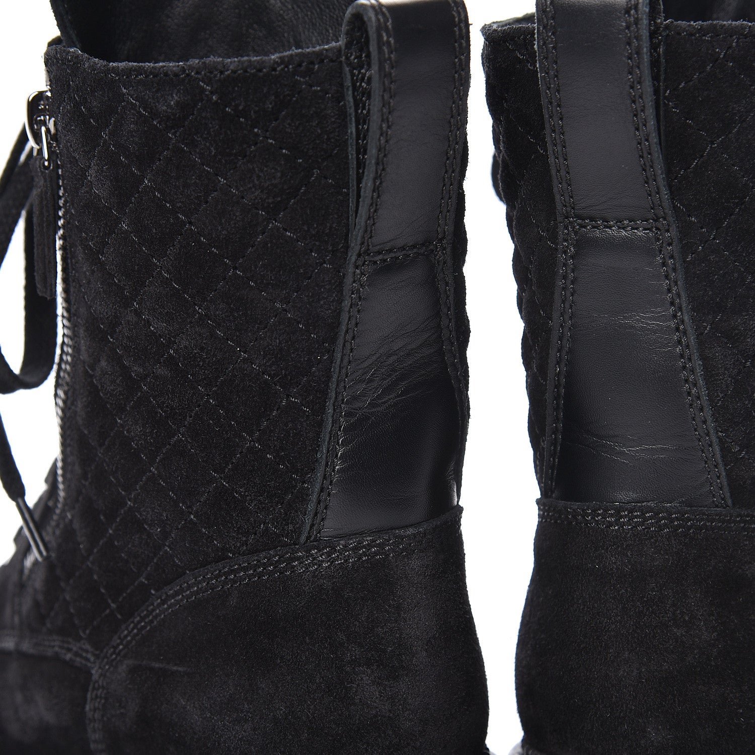 Chanel Suede Quilted CC Lace Up Combat Boots 37 Black 12 of 15