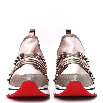 Christian Louboutin Satin Metallic Calfskin Glitter Specchio Studded 123 Run Flat Sneakers 41 Cortis 2 of 9