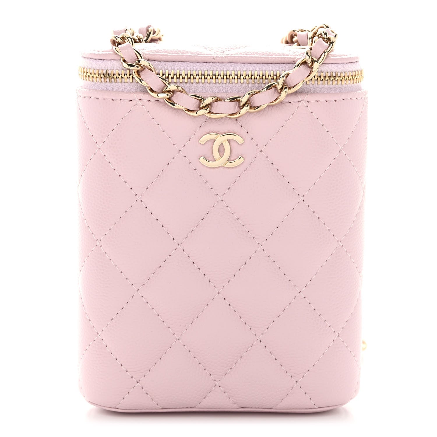 Chanel Caviar Quilted Vertical Coco Beauty Vanity Case With Chain Pale Pink 1 of 10