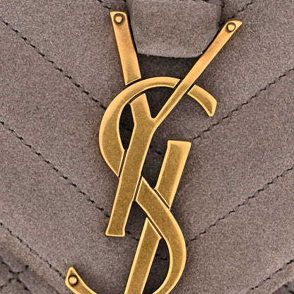 Saint Laurent Suede Mixed Matelasse Tri-Quilt Large Monogram Envelope Satchel Grey 12 of 12