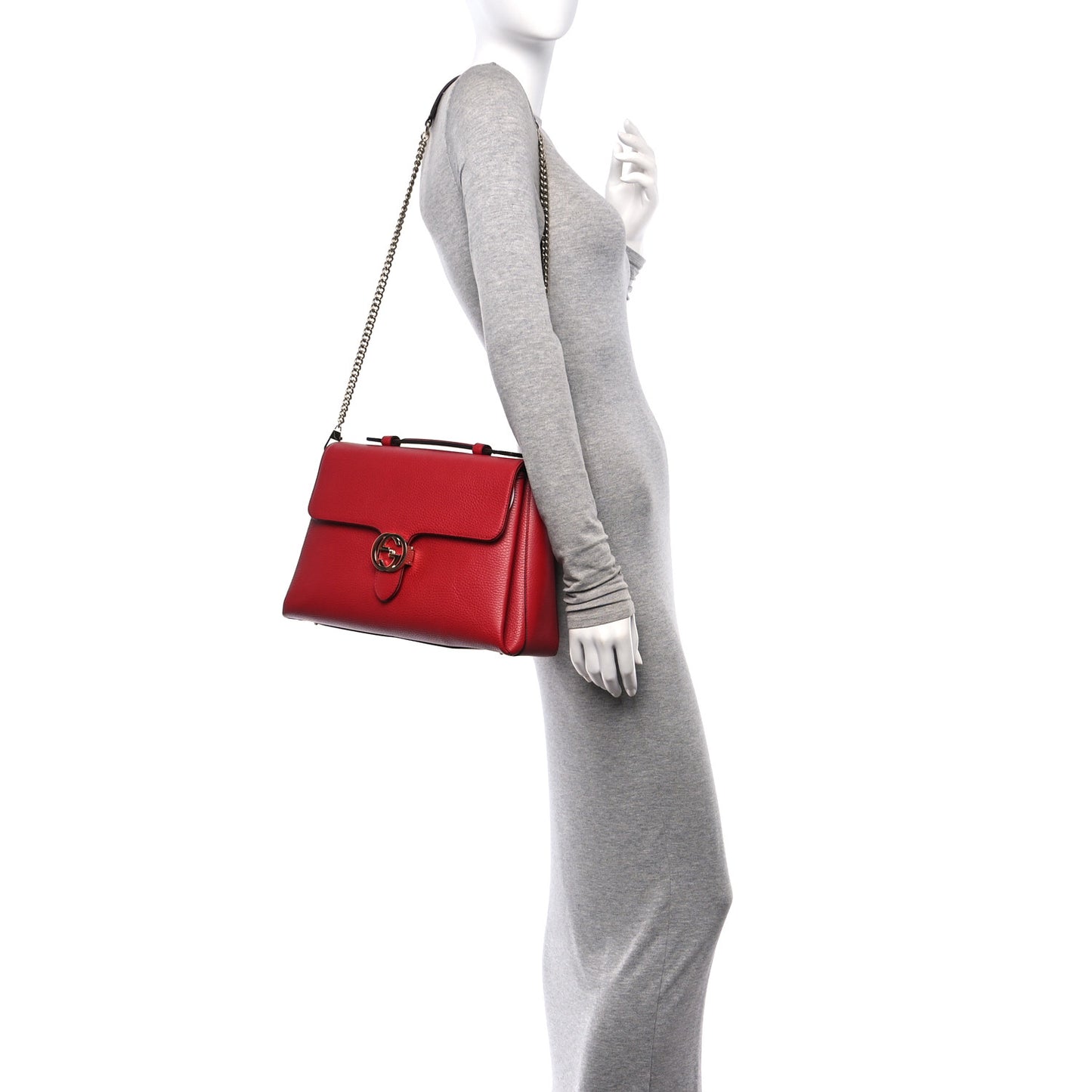 Dollar Calfskin Medium Interlocking G Top Handle Shoulder Bag Red