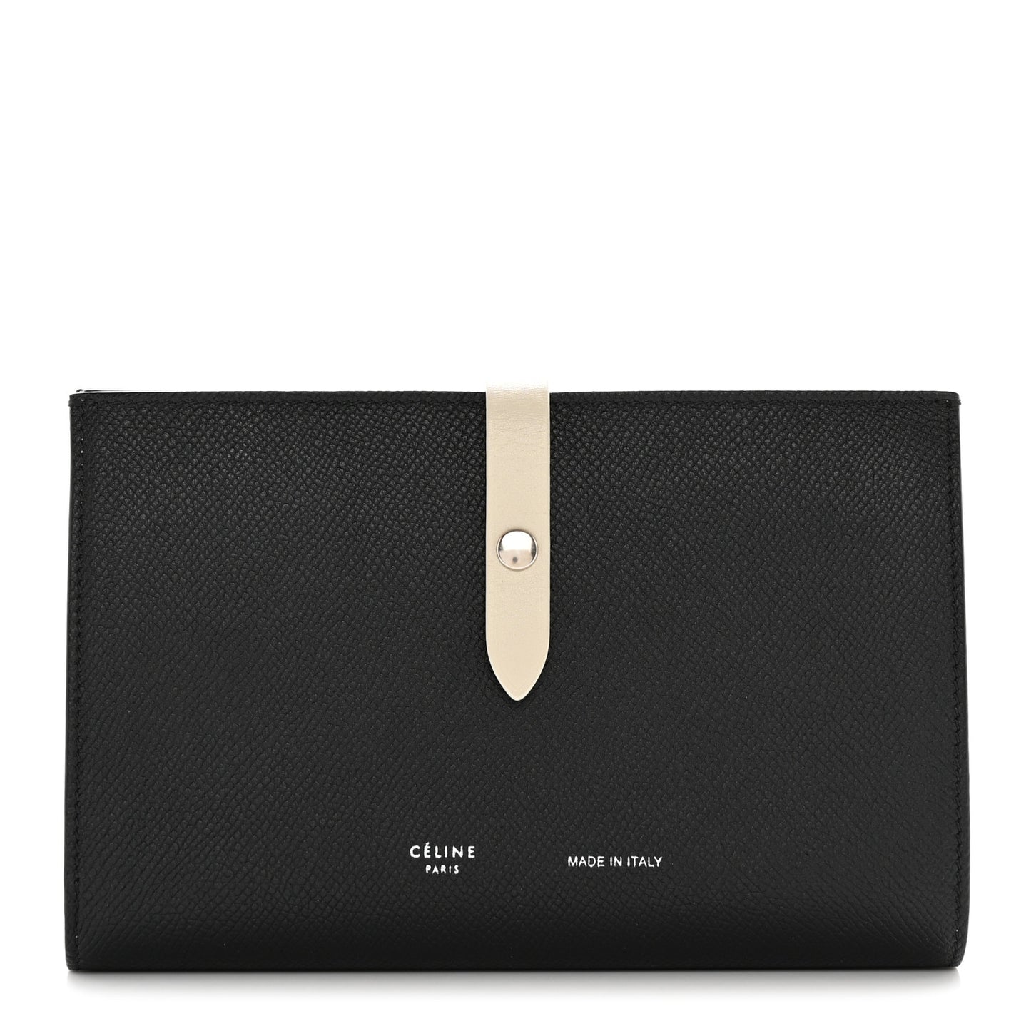 Grained Calfskin Large Multifunction Strap Wallet Black Chalk