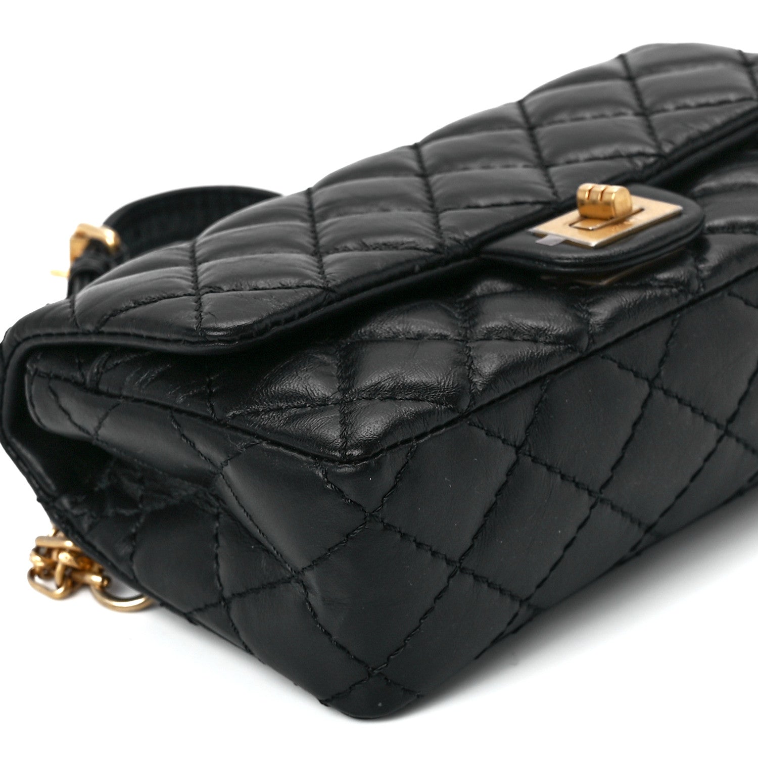 Chanel Aged Calfskin Quilted 2.55 Reissue Flap Belt Bag Clutch Black 10 of 11