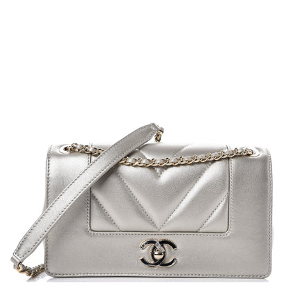 Chanel Metallic Sheepskin Chevron Quilted Small Vintage Mademoiselle Flap Light Gold 1 of 8