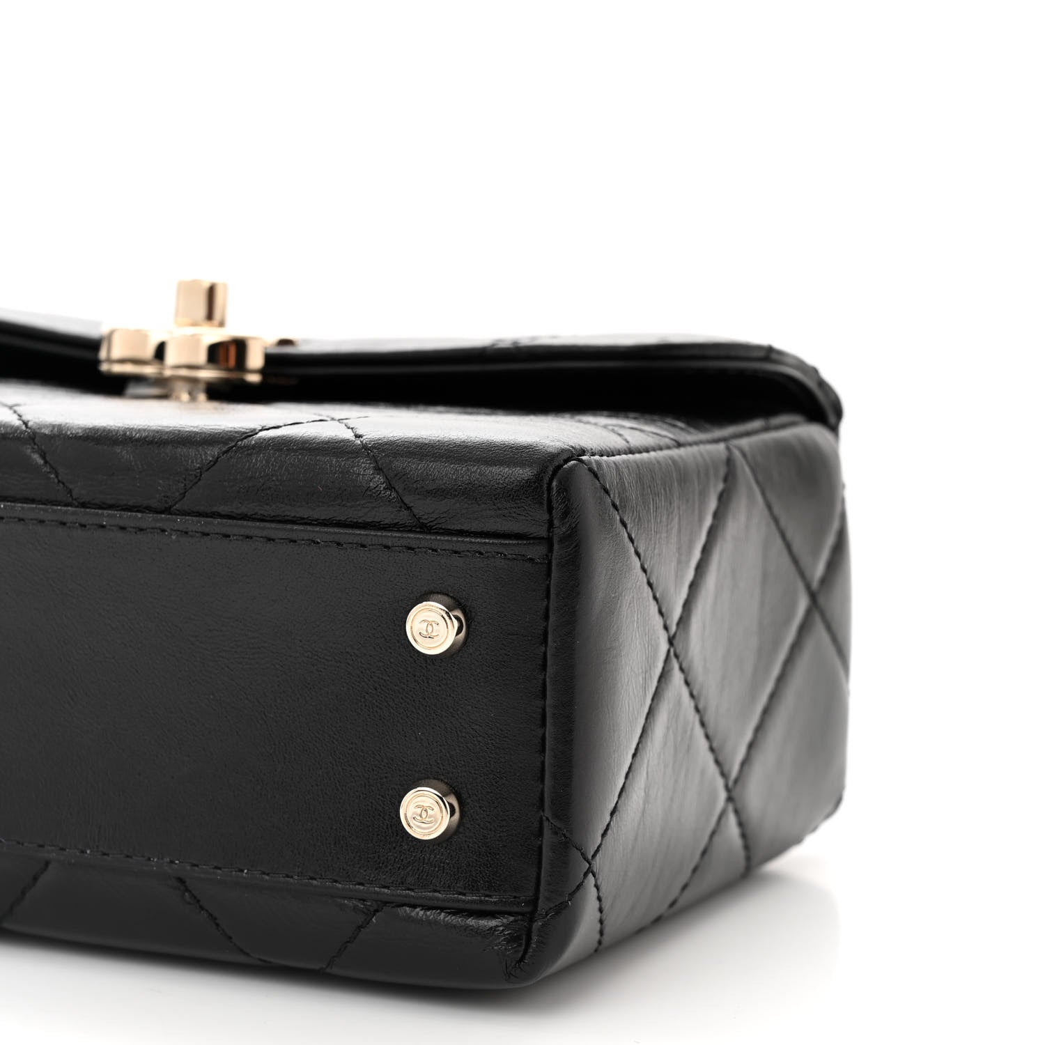 Chanel Shiny Calfskin Quilted Small CC Top Handle Box Bag Black 10 of 11