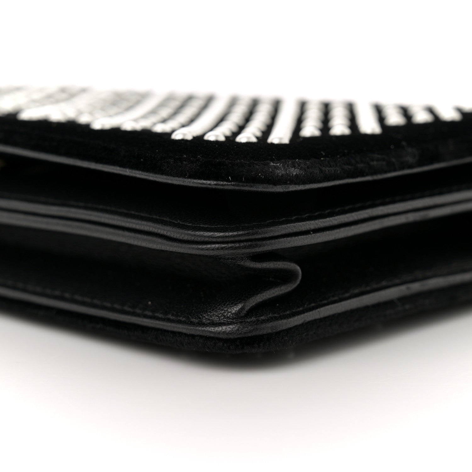 Chanel Velvet Pearl Diamond Embellished Wallet On Chain WOC Black 10 of 12