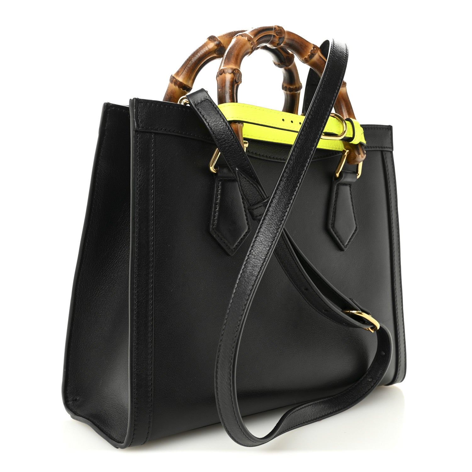 Gucci Calfskin Small Diana Tote Bag Black Yellow Fluo 2 of 11