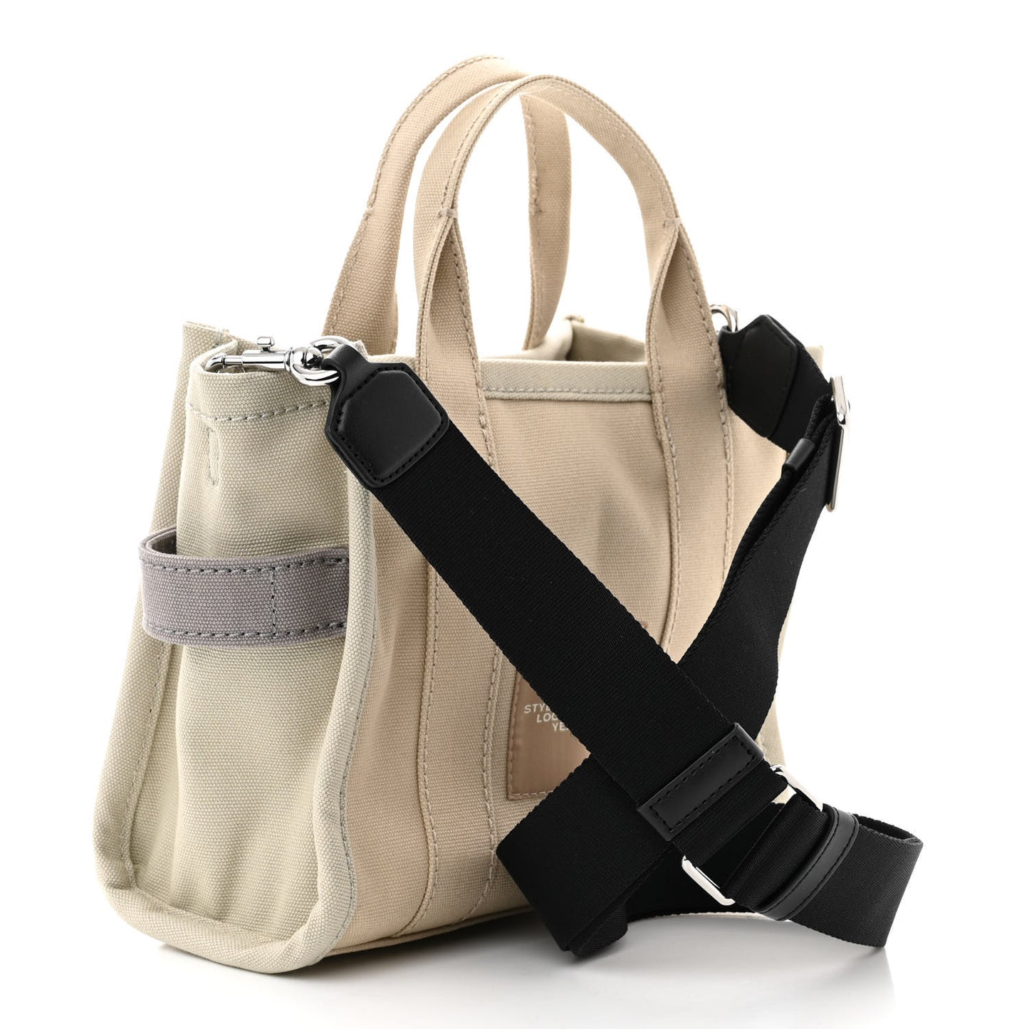 Cotton Canvas Colorblock Small The Traveler Tote Bag Beige Multicolor