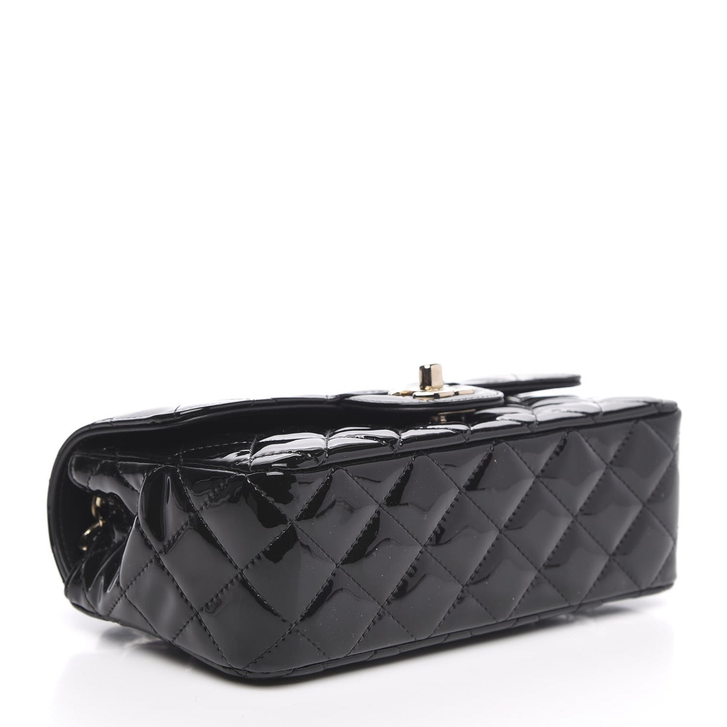 Patent Calfskin Quilted Mini Rectangular Flap Black