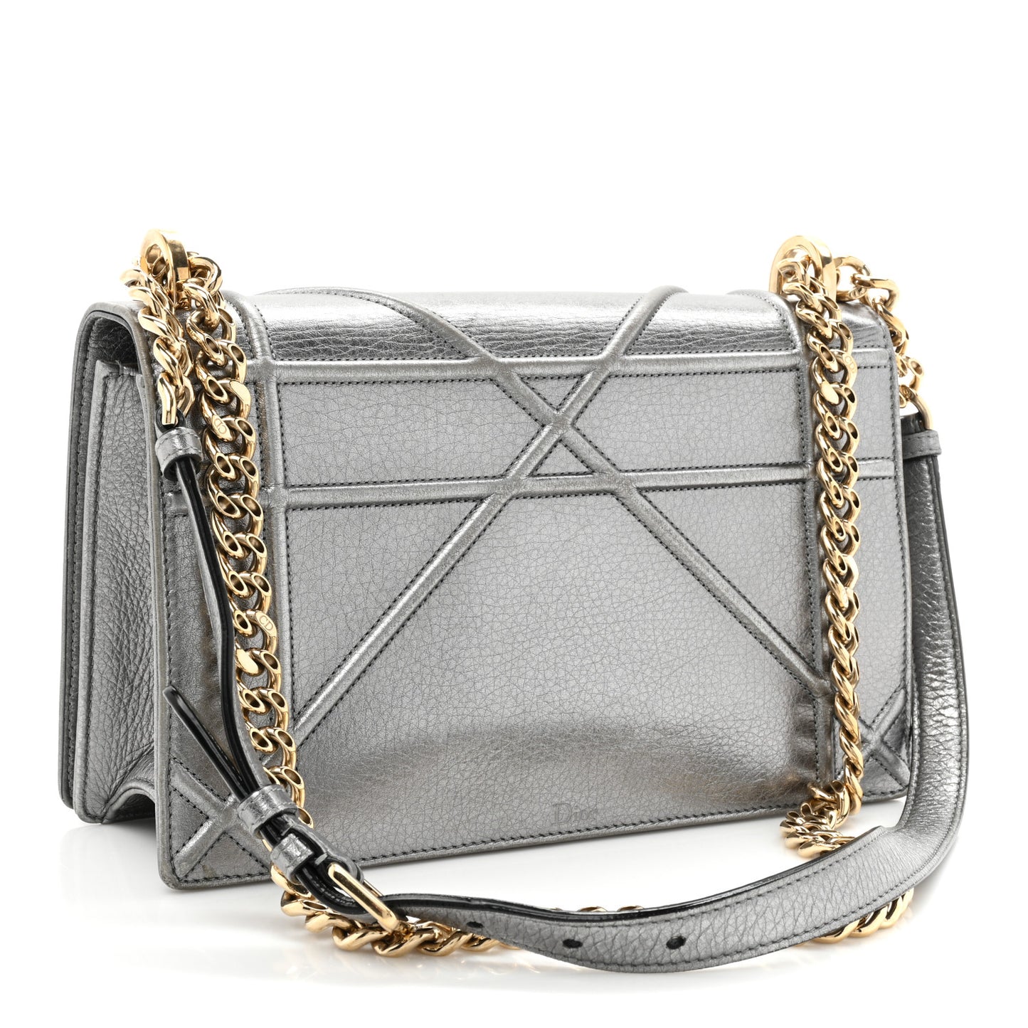 Metallic Grained Calfskin Medium Diorama Flap Bag Steel