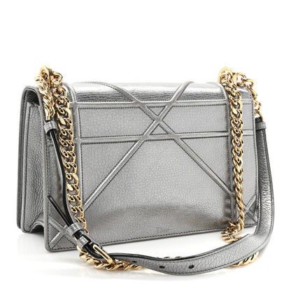 Christian Dior Metallic Grained Calfskin Medium Diorama Flap Bag Steel 3 of 15