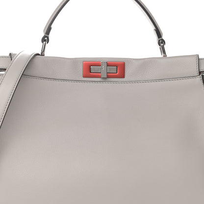 Fendi Vitello Dolce Shiny Nappa Large Peekaboo Iconic Satchel Grey 10 of 13