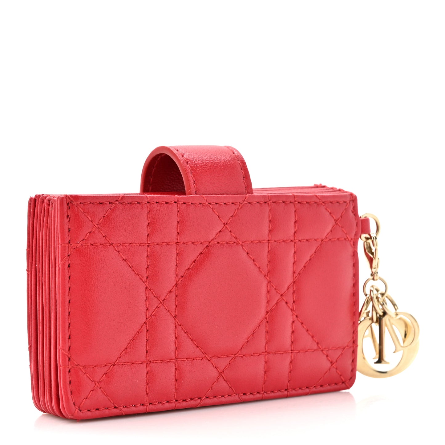 Lambskin Cannage Lady Dior 5-Gusset Card Holder Red