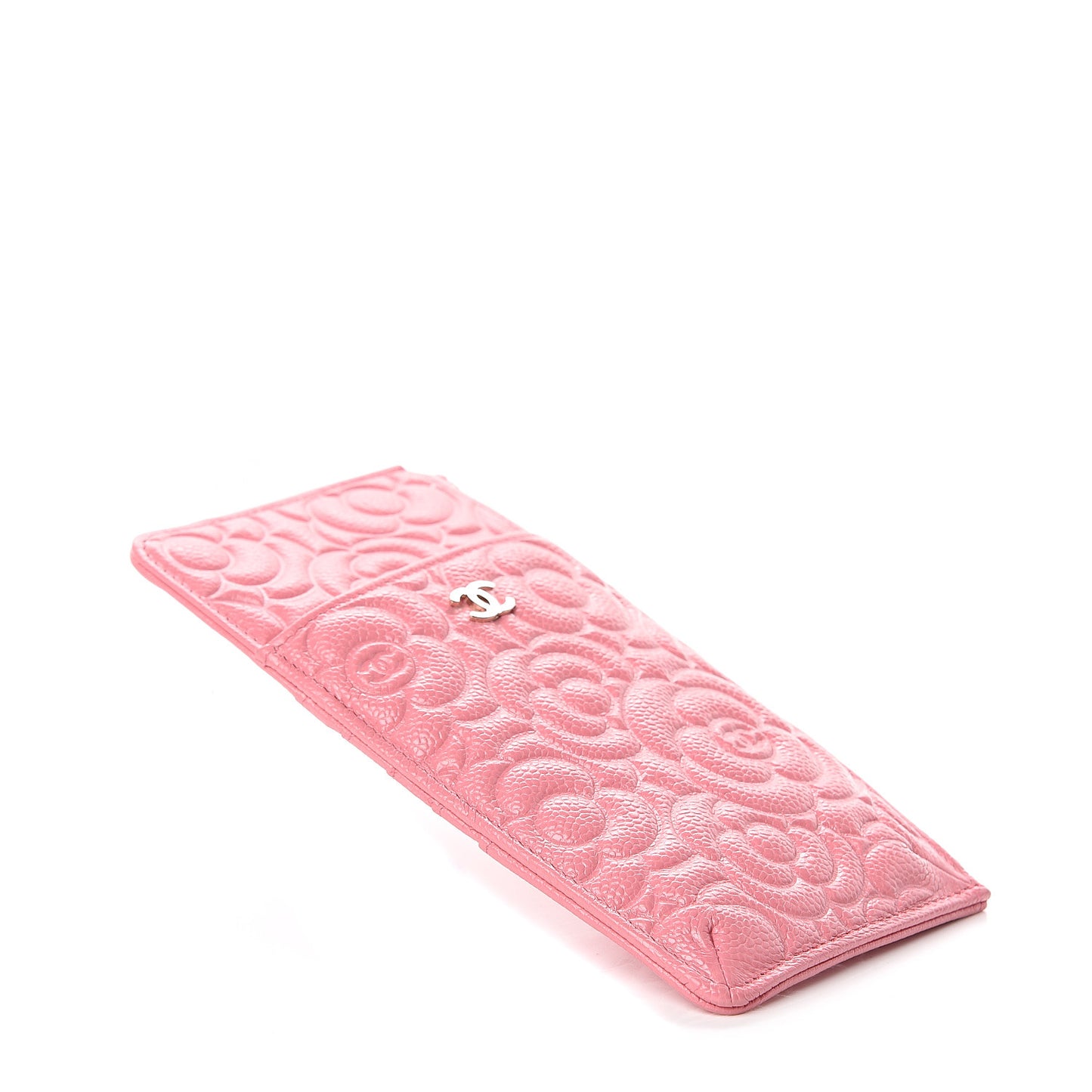Caviar Camellia Embossed Classic Flat Wallet Pouch Pink