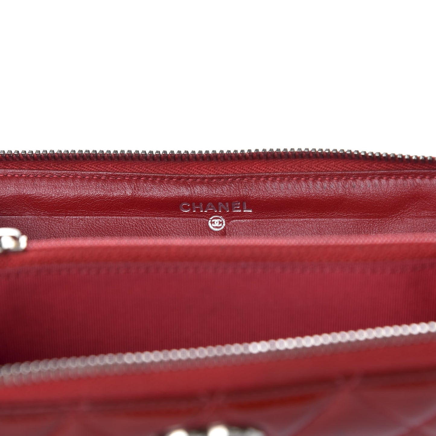 Patent Quilted Brilliant Zip Around Wallet Red