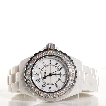 Chanel Stainless Steel Ceramic Diamond Pave Bezel 33mm J12 Quartz Watch White 3 of 6