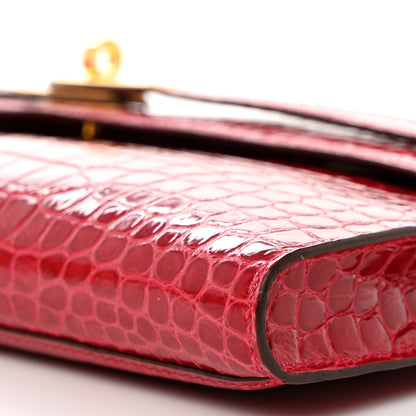 Hermes Shiny Porosus Crocodile Kelly Cut Pochette Rouge Vif 10 of 11