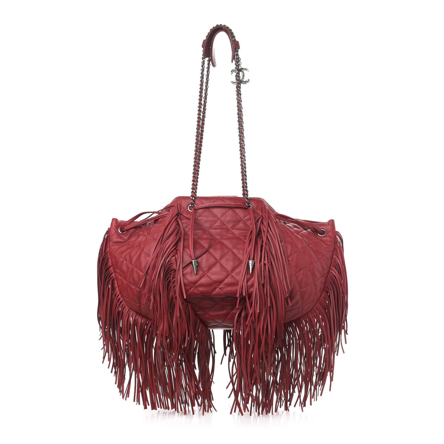 Lambskin Quilted Western Baluchon Fringe Bag Red