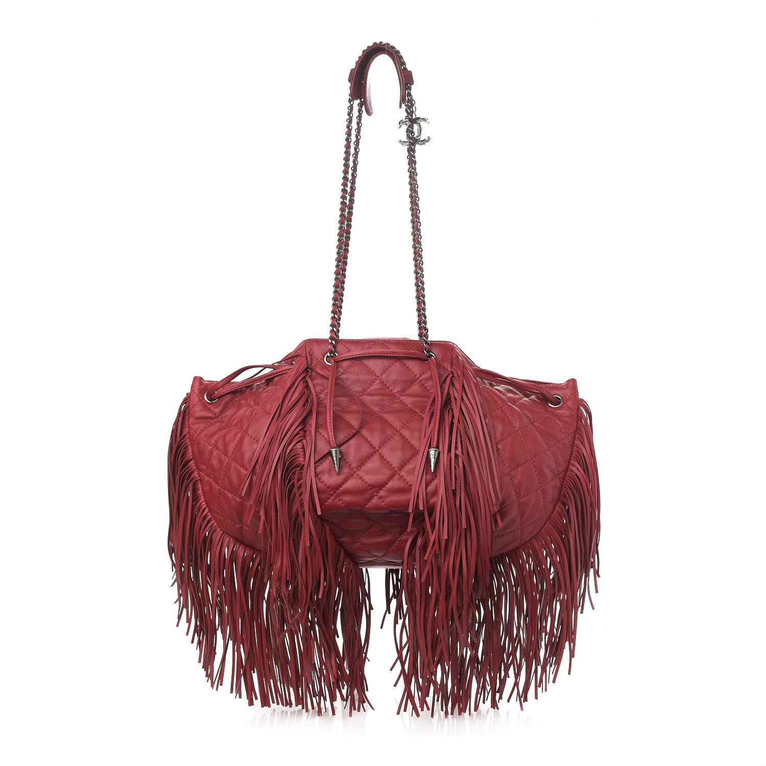 Chanel Lambskin Quilted Western Baluchon Fringe Bag Red 1 of 10