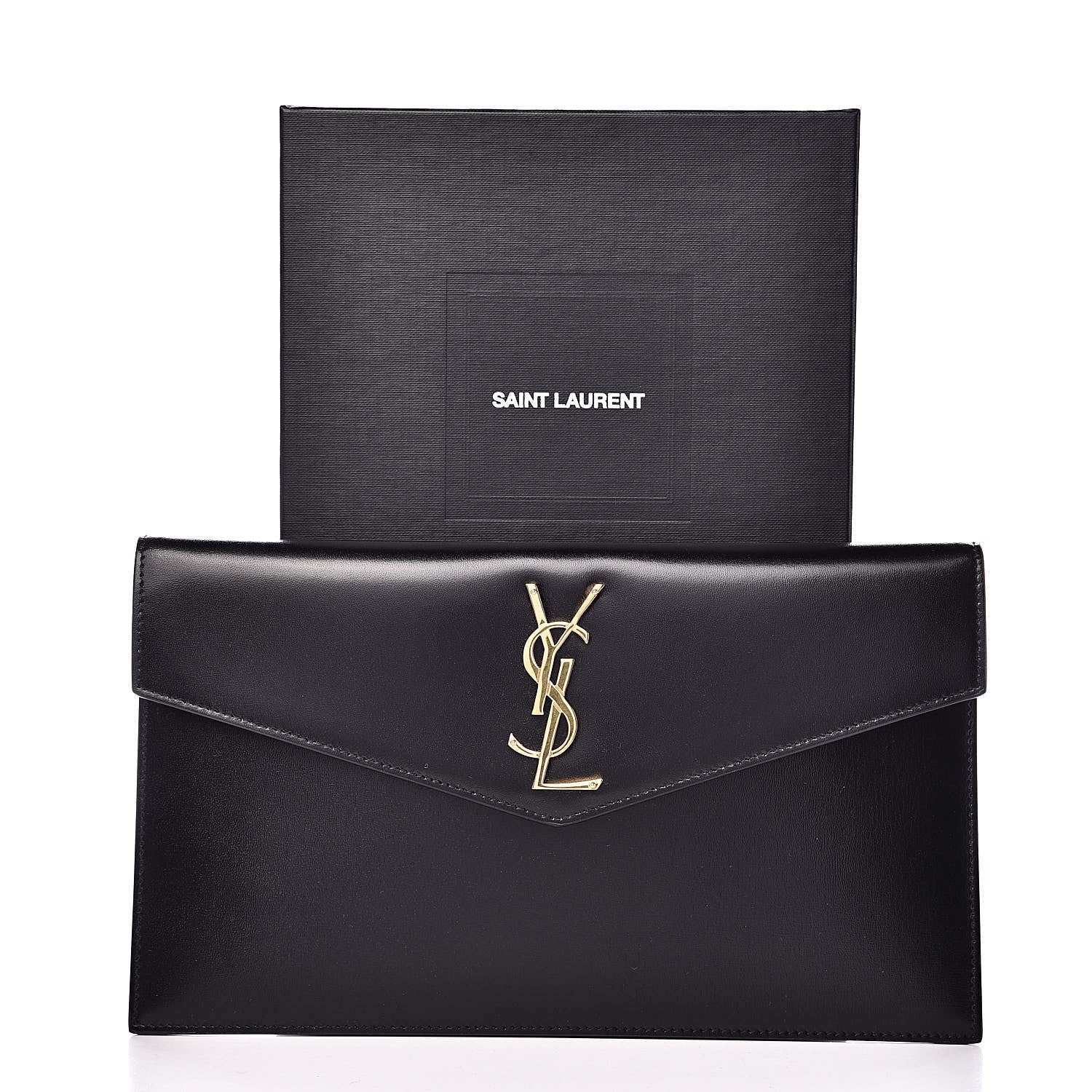 Saint Laurent Smooth Shiny Calfskin Monogram Uptown Pouch Black 7 of 7