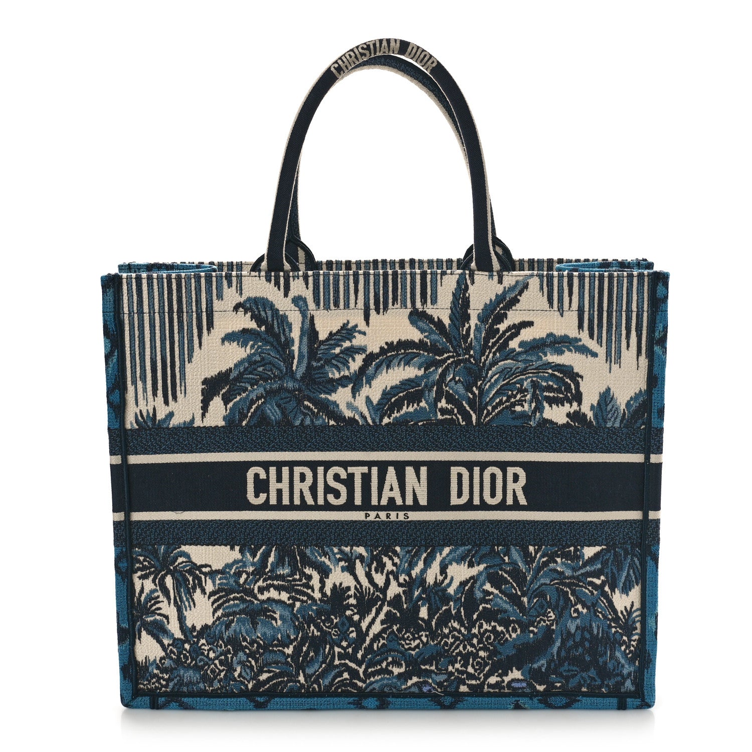 Christian Dior CHRISTIAN DIOR Canvas Embroidered Large Palm Tree Toile De Jouy Book Tote Blue Multicolor 1 of 9