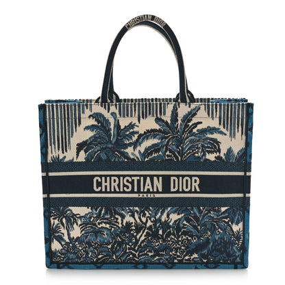 Christian Dior CHRISTIAN DIOR Canvas Embroidered Large Palm Tree Toile De Jouy Book Tote Blue Multicolor 1 of 9