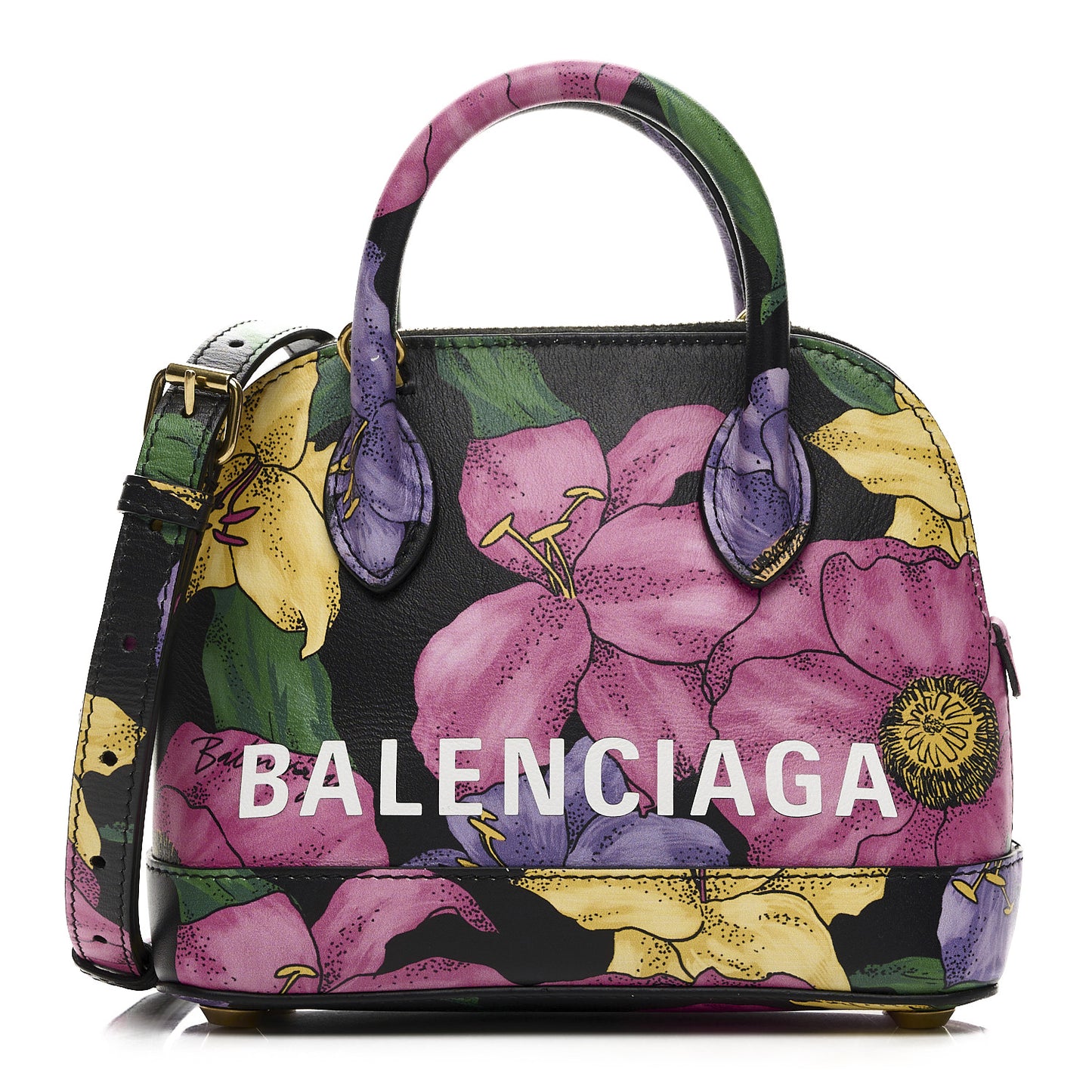 Smooth Calfskin Lush Floral Print XXS Ville Top Handle Bag Black Multicolor