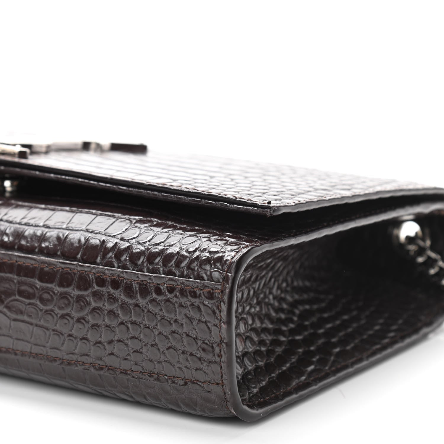 Saint Laurent Calfskin Crocodile Embossed Medium Classic Monogram Kate Tassel Satchel Dark Brown 8 of 8