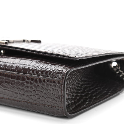 Saint Laurent Calfskin Crocodile Embossed Medium Classic Monogram Kate Tassel Satchel Dark Brown 8 of 8