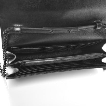 Saint Laurent Grain De Poudre Matelasse Chevron Monogram Chain Wallet Black 5 of 9