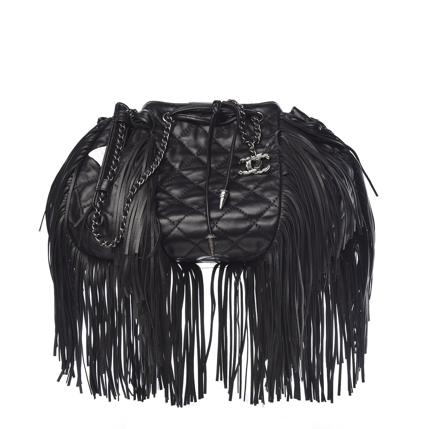 Lambskin Quilted Western Baluchon Fringe Bag Black