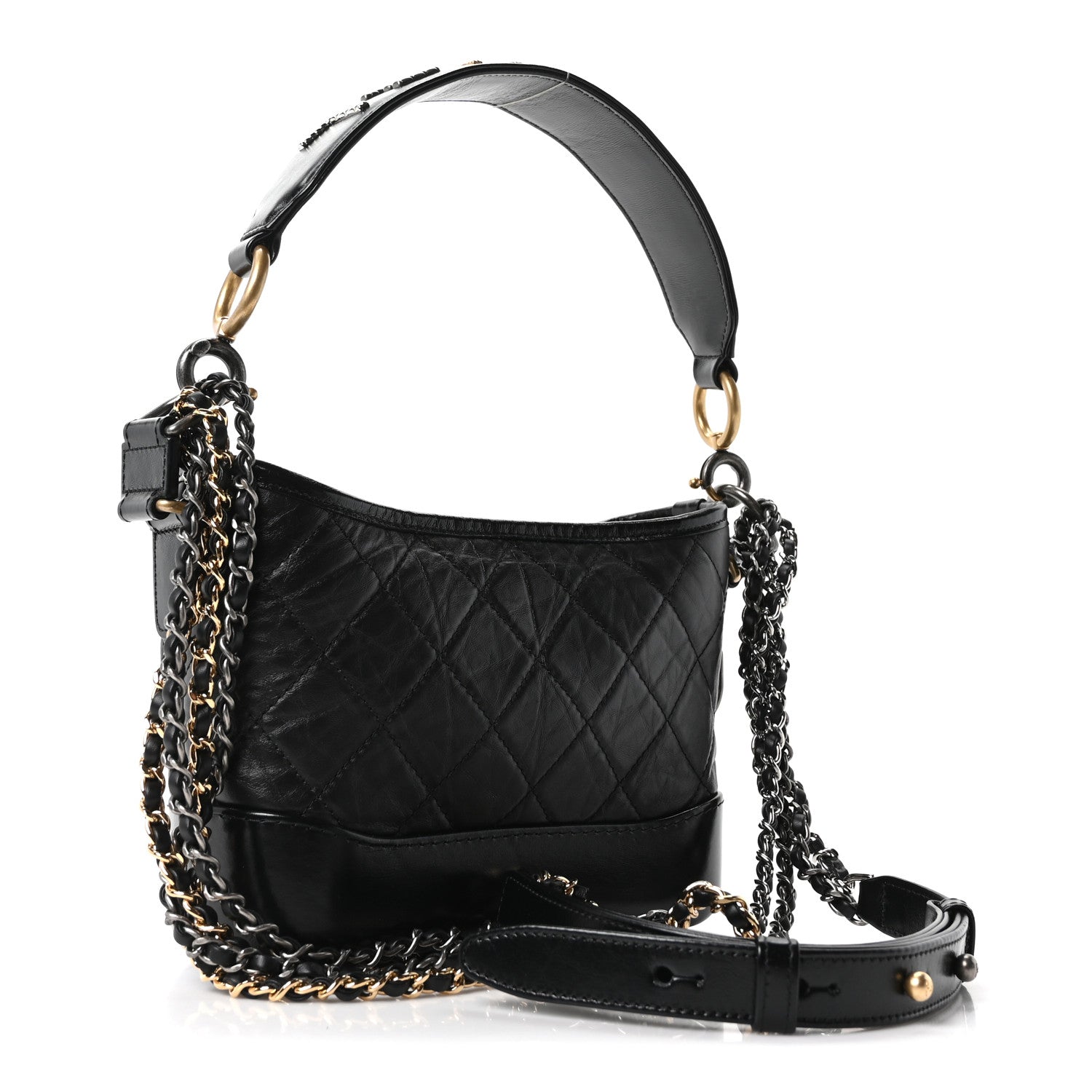 Chanel Aged Calfskin Quilted Small Gabrielle Logo Hobo Black 3 of 10