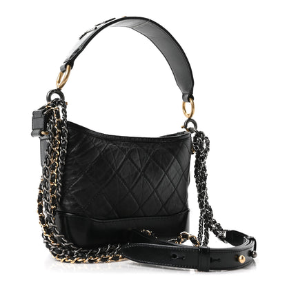 Chanel Aged Calfskin Quilted Small Gabrielle Logo Hobo Black 3 of 10