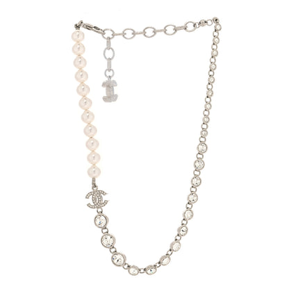 Chanel Pearl Crystal CC Choker Necklace Silver Pearly White 3 of 5