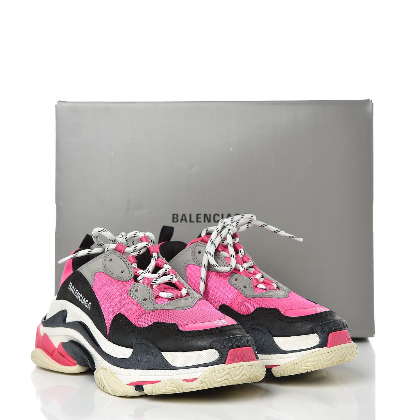 Fabric Mesh Womens Triple S Sneakers 38 Fluo Pink Grey White