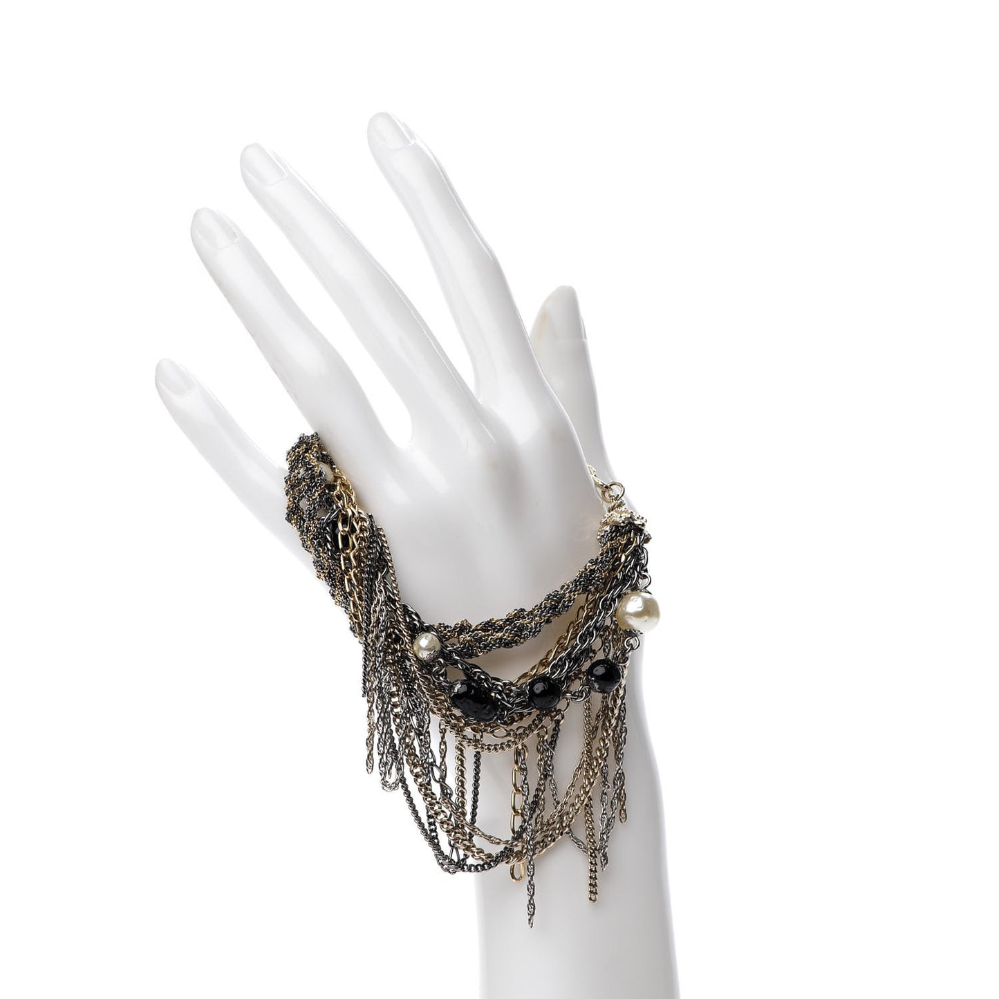 Pearl Bead Chain CC Multi Strand Bracelet Gold Ruthenium Black