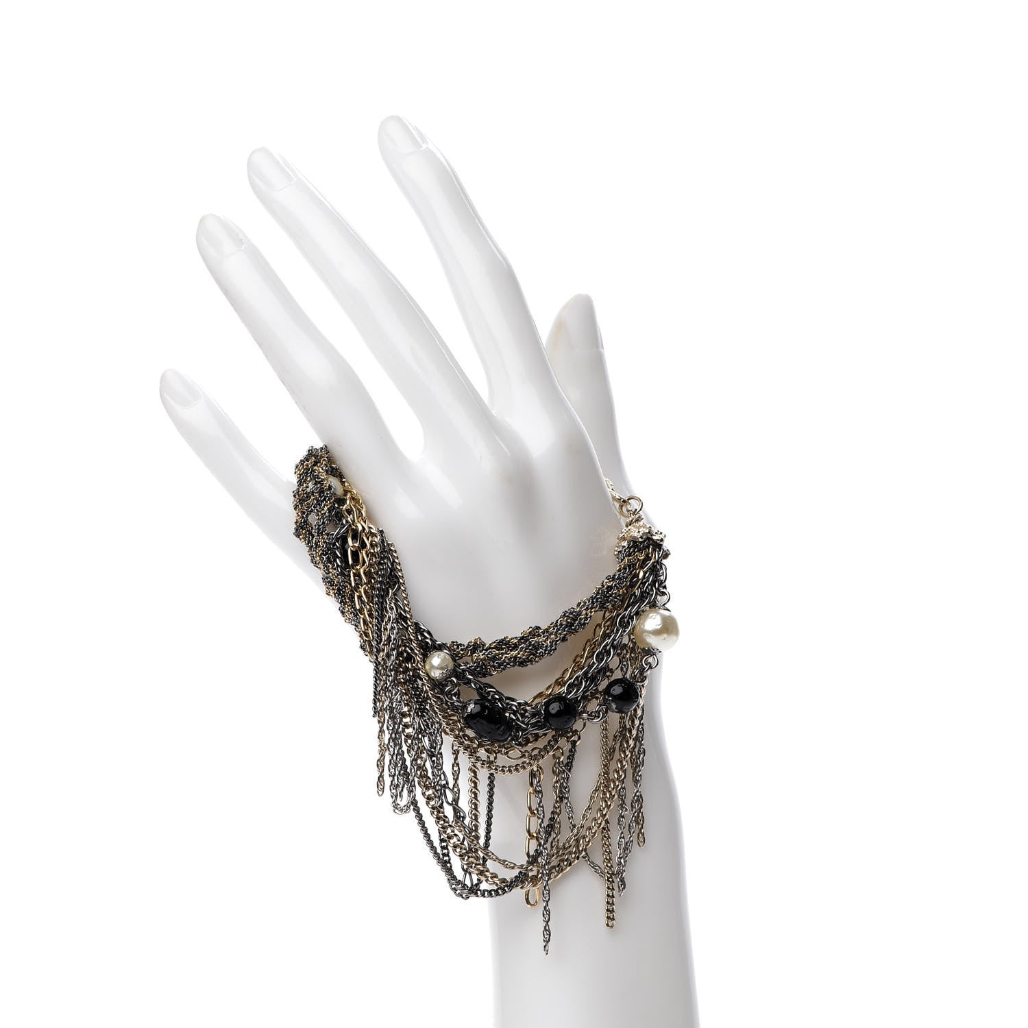 Chanel Pearl Bead Chain CC Multi Strand Bracelet Gold Ruthenium Black 2 of 4