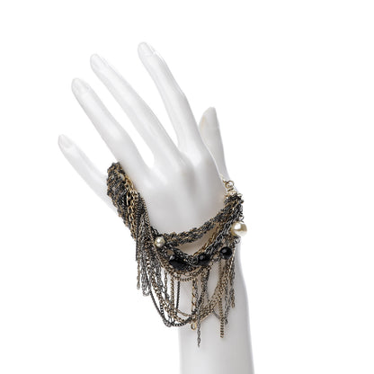 Chanel Pearl Bead Chain CC Multi Strand Bracelet Gold Ruthenium Black 2 of 4