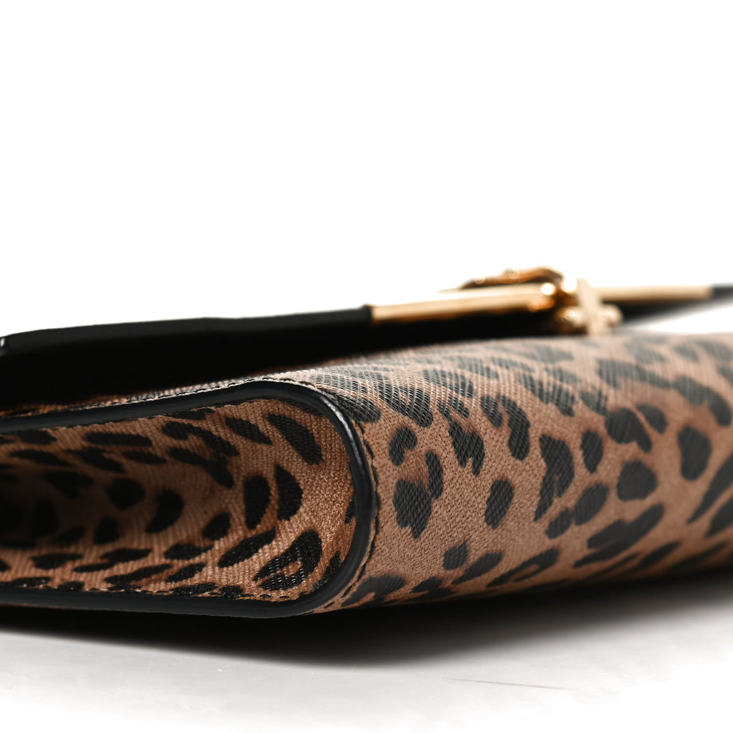 Grained Calfskin Leopard Print Gancio Shoulder Bag Black