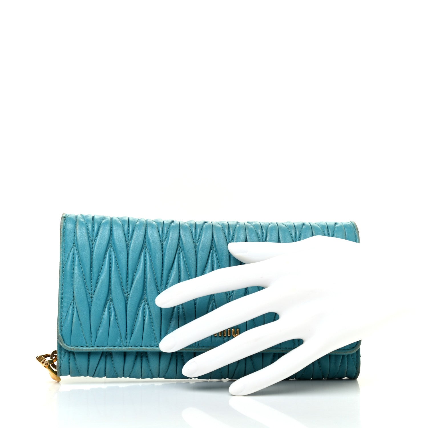 Miu Miu Nappa Matelasse Flap Wallet Turchese 2 of 10