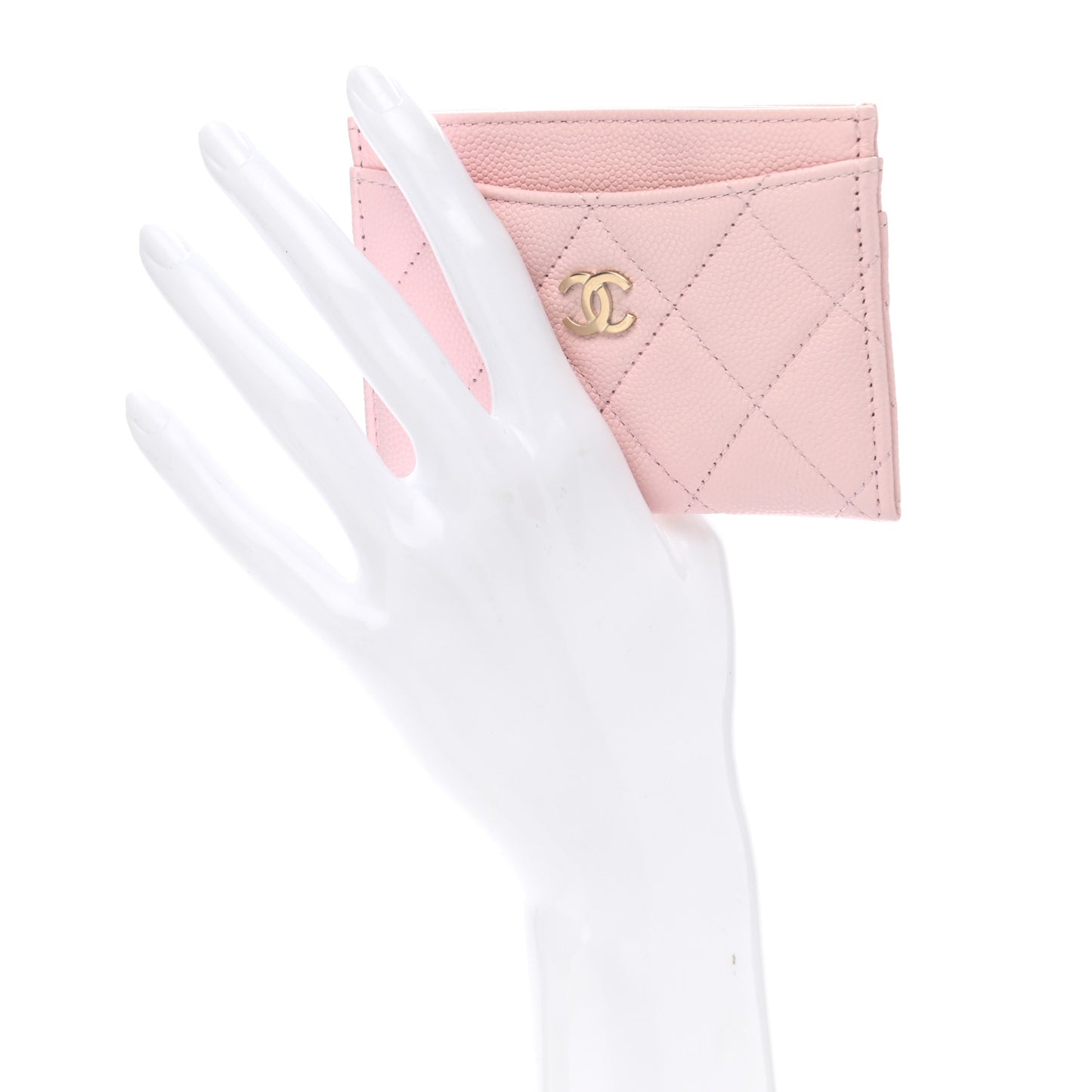 Caviar Quilted Card Holder Light Pink