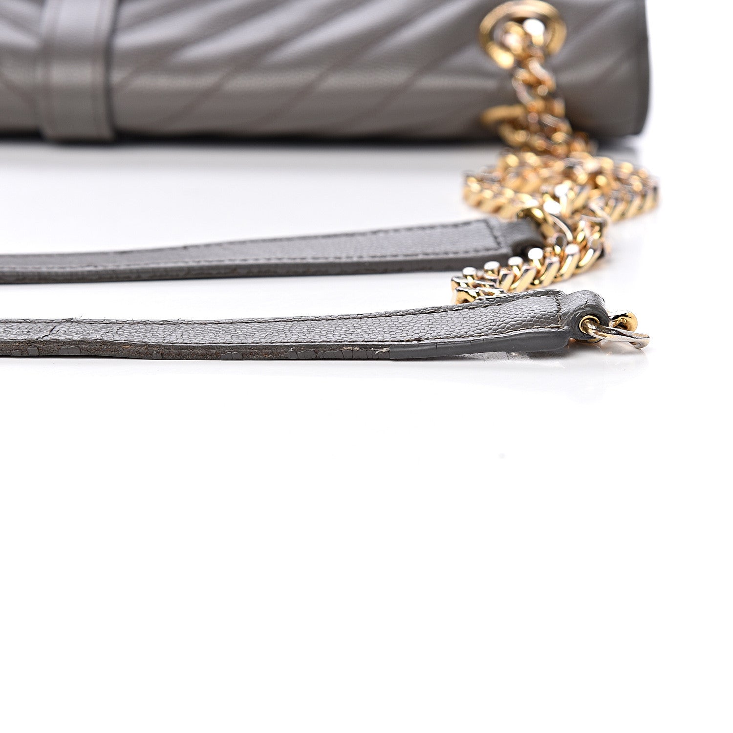 Saint Laurent Grain De Poudre Matelasse Chevron Large Monogram Satchel Earth 15 of 18